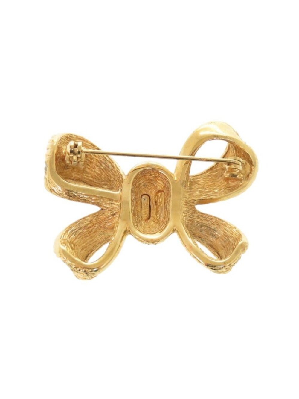 Dior Ribbon Metal Line Stone Gold Brooch - Picture 2 of 10